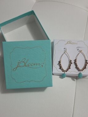 jBloom Gold Hoop Drop Earrings with Turquoise Teardrop